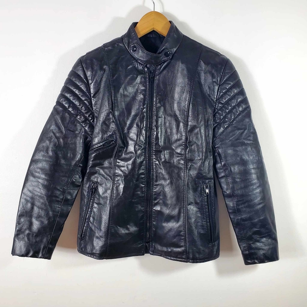 Vintage Leather Motorcycle Black Jacket S